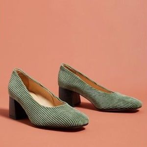 Anthropologie Corduroy Block Heels Green size 38 size 8